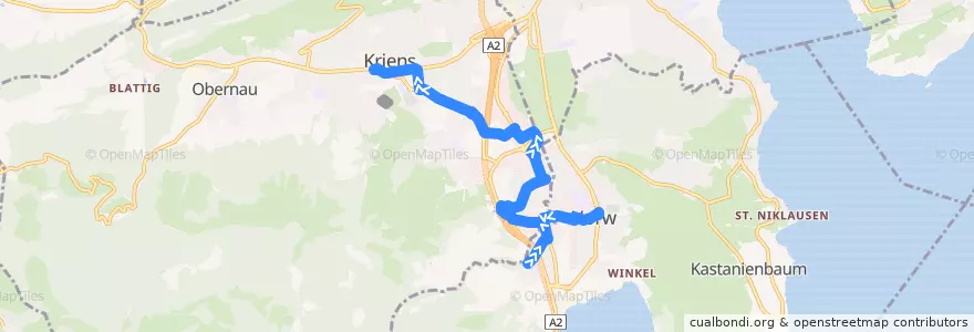 Mapa del recorrido Bus 16: Horw, Spitz => Kriens, Busschleife de la línea  en Kriens.