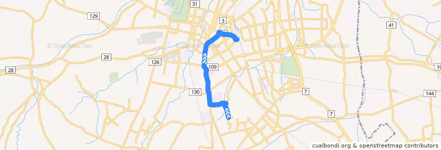 Mapa del recorrido 学園町線 de la línea  en 弘前市.