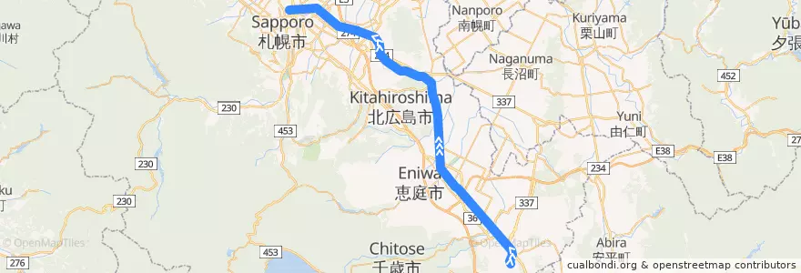 Mapa del recorrido 千歳エアポートリンク (外回り) de la línea  en 石狩振興局.
