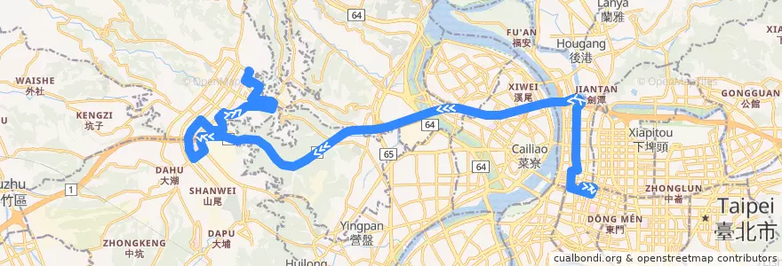 Mapa del recorrido 新北市 966 林口竹林山觀音寺—台北車站(返程) de la línea  en Новый Тайбэй.