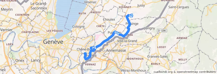 Mapa del recorrido Bus 37: Lullier → Sous-Moulin de la línea  en ジュネーヴ.