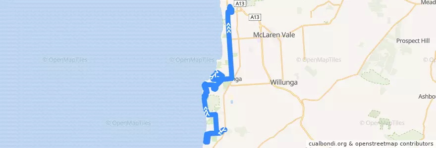 Mapa del recorrido Bus 750R - Sellicks Beach to Seaford Interchange de la línea  en City of Onkaparinga.