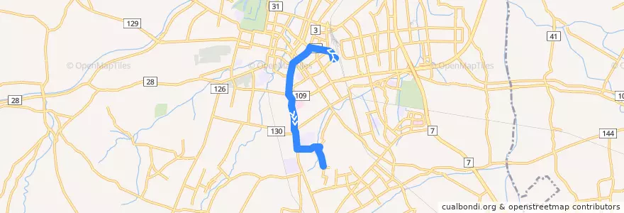 Mapa del recorrido 学園町線 de la línea  en 弘前市.