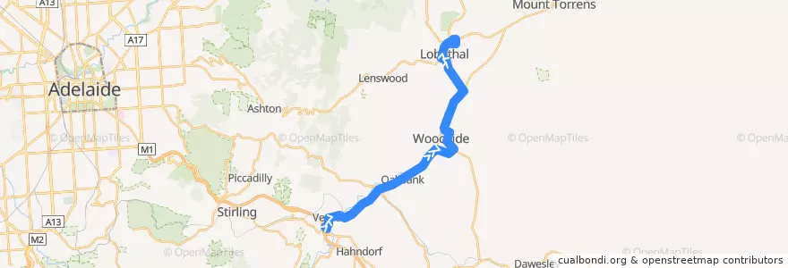 Mapa del recorrido Bus 834 - Verdun to Lobethal de la línea  en Adelaide Hills Council.