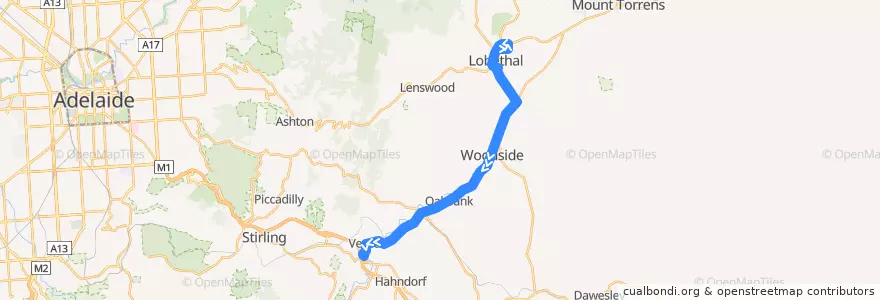 Mapa del recorrido Bus 834A - Lobethal to Verdun de la línea  en Adelaide Hills Council.