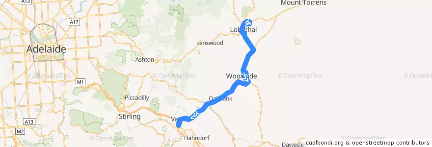 Mapa del recorrido Bus 834 - Lobethal to Verdun de la línea  en Adelaide Hills Council.