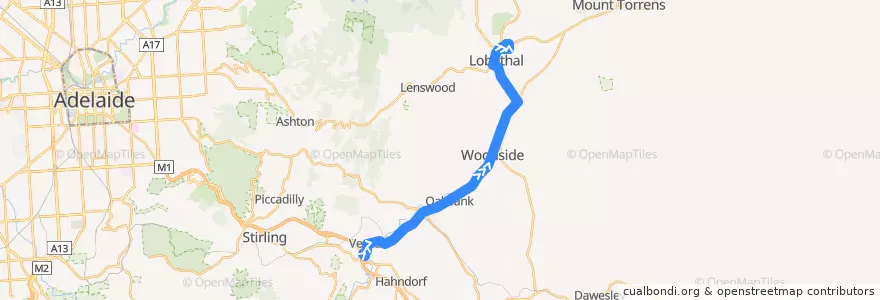 Mapa del recorrido Bus 834A - Verdun to Lobethal de la línea  en Adelaide Hills Council.
