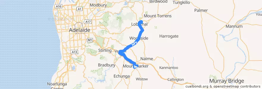 Mapa del recorrido Bus 835A - Mt Barker to Lobethal de la línea  en South Australia.