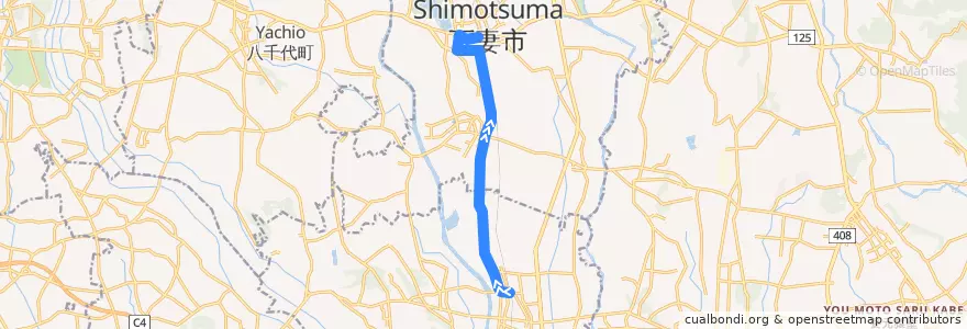 Mapa del recorrido 関鉄パープルバス 石下駅⇒本宗道⇒下妻駅 de la línea  en Prefectura de Ibaraki.
