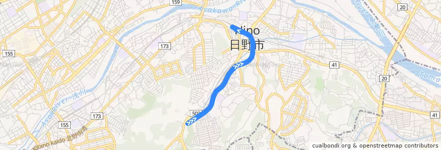 Mapa del recorrido 京王電鉄動物園線 de la línea  en 日野市.