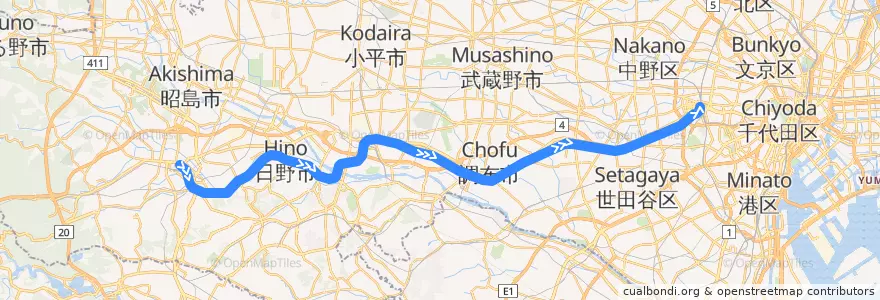 Mapa del recorrido 京王電鉄京王線 de la línea  en 東京都.