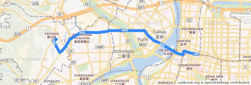 Mapa del recorrido 新北市 578 泰山公有市場–台北車站(返程) de la línea  en Nuevo Taipéi.