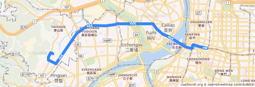 Mapa del recorrido 新北市 579 明志國小–台北車站(返程) de la línea  en تايبيه الجديدة.