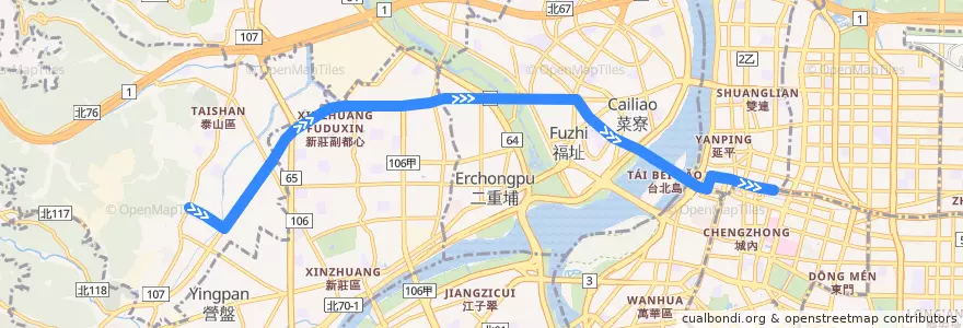 Mapa del recorrido 新北市 579 明志國小–台北車站(往程) de la línea  en تايبيه الجديدة.