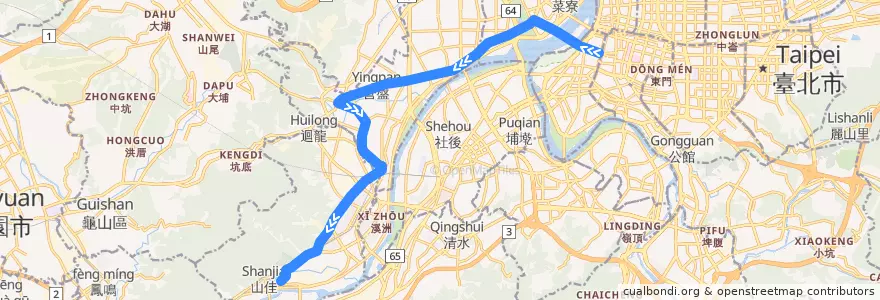 Mapa del recorrido 新北市 799 樹林-台北(經大安路)(回程) de la línea  en تايبيه الجديدة.