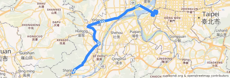 Mapa del recorrido 新北市 799 樹林-台北(經大安路)(去程) de la línea  en Nuova Taipei.