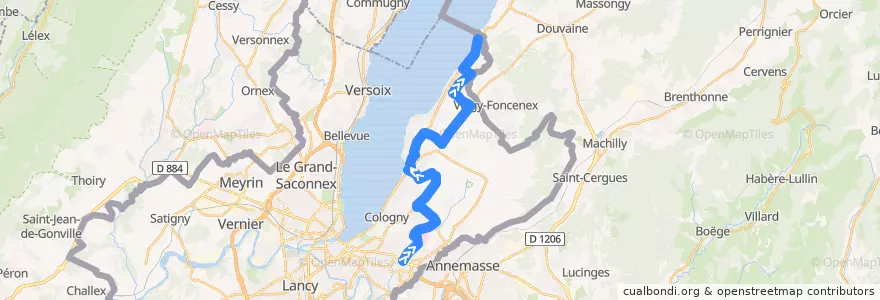 Mapa del recorrido Bus 38: Place Favre → Hermance-Village de la línea  en جنيف.