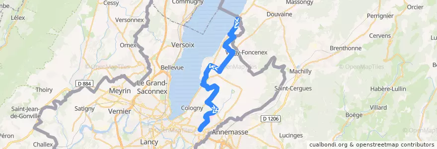 Mapa del recorrido Bus 38: Hermance-Village → Place Favre de la línea  en Ginebra.