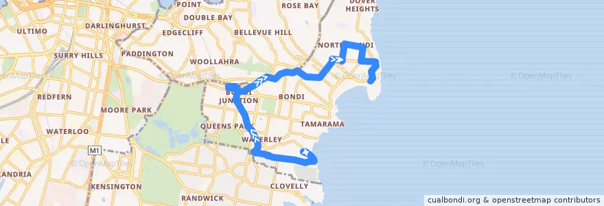 Mapa del recorrido Bronte to North Bondi de la línea  en Waverley Council.