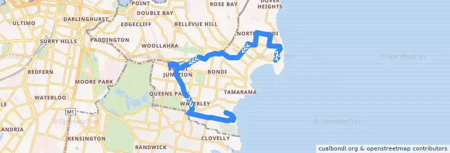 Mapa del recorrido North Bondi to Bronte de la línea  en Waverley Council.