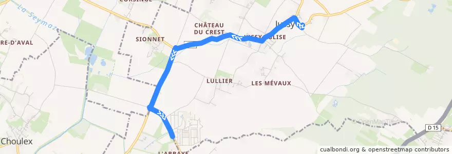 Mapa del recorrido Bus 32: Jussy-Meurets → Centre Horticole de la línea  en Jussy.