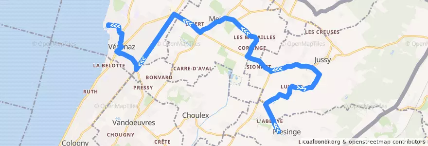 Mapa del recorrido Bus 39: Presinge → Pointe à la Bise de la línea  en 日內瓦.