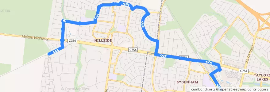 Mapa del recorrido Bus 463: Watergardens Station => Langmore Drive => Hillside de la línea  en Victoria.