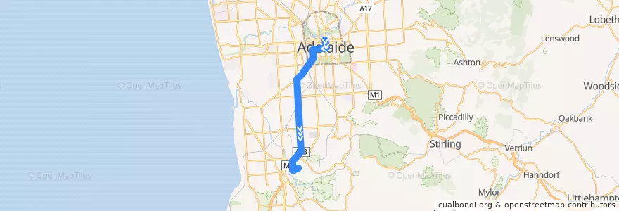 Mapa del recorrido Bus 719 - City to Flinders University via South Road de la línea  en Adelaide.