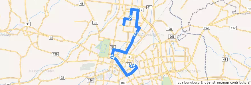 Mapa del recorrido 宮園団地線 de la línea  en 弘前市.