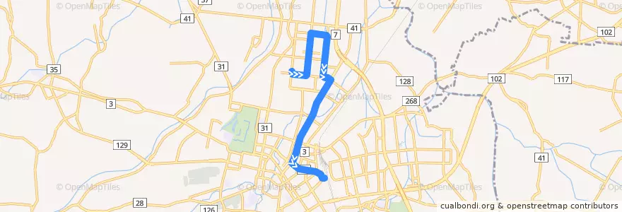 Mapa del recorrido 宮園団地線 de la línea  en 弘前市.