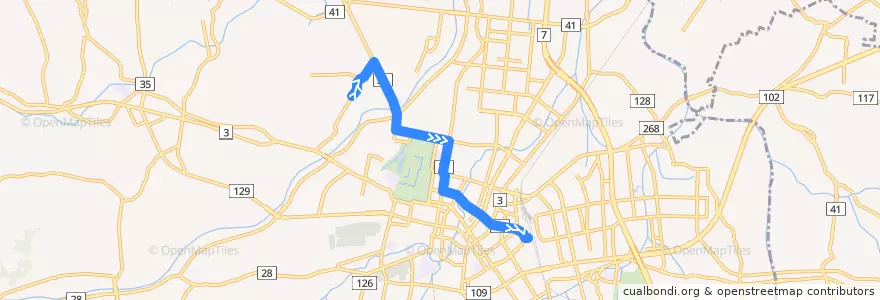 Mapa del recorrido 浜の町線 de la línea  en 弘前市.