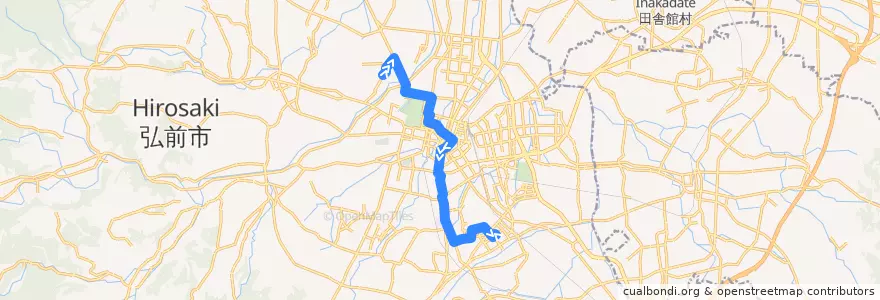 Mapa del recorrido 藤代〜浜の町〜安原線 de la línea  en Hirosaki.