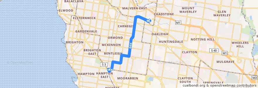 Mapa del recorrido Bus 627: Chadstone Shopping Centre => Bentleigh => Moorabbin Station de la línea  en 维多利亚州.