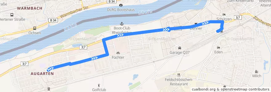 Mapa del recorrido Bus 85: Rheinfelden, Augarten => Rheinfelden, Bahnhof de la línea  en Rheinfelden.