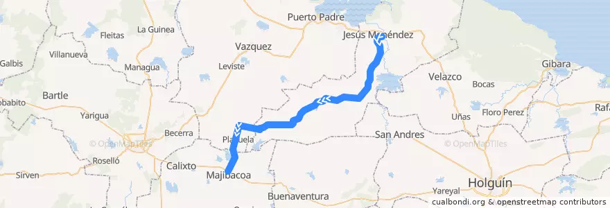 Mapa del recorrido Chaparra-Majibacoa de la línea  en Лас-Тунас.