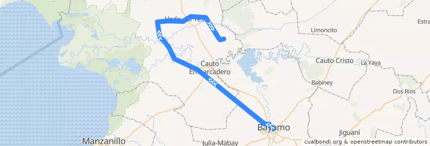Mapa del recorrido Tren Bayamo - Grito de Yara de la línea  en Granma.