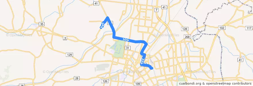Mapa del recorrido 田茂木線 de la línea  en 弘前市.