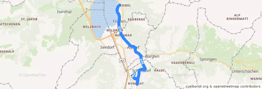 Mapa del recorrido Bus 1: Schattdorf, Rüttigarten => Flüelen, Gruonbach de la línea  en Uri.