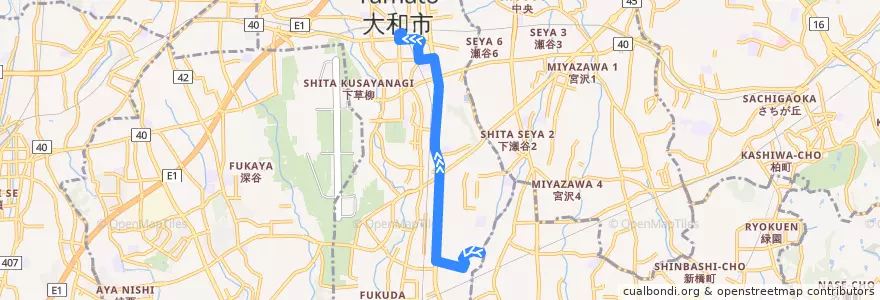 Mapa del recorrido 大和03系統 de la línea  en 大和市.