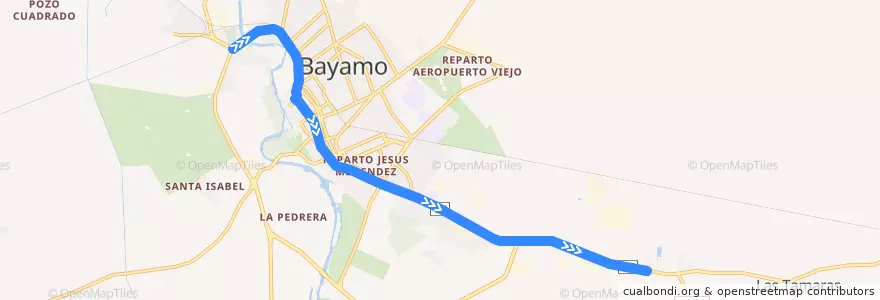 Mapa del recorrido La Pederera-Campestre de la línea  en Ciudad de Bayamo.