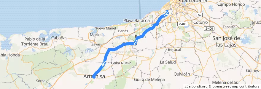 Mapa del recorrido Ruta 635 Lido Artemisa de la línea  en Cuba.
