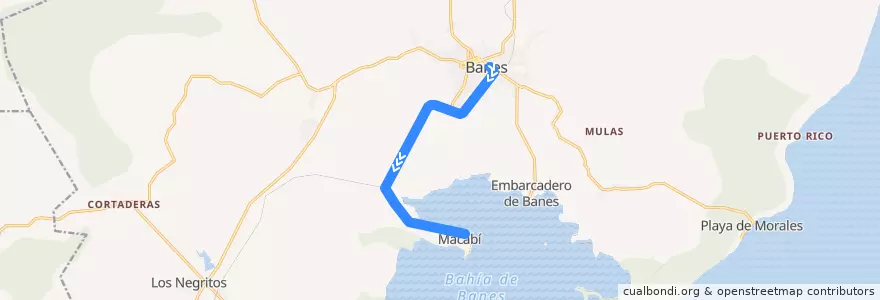 Mapa del recorrido Tren Banes-Macabi de la línea  en Banes.
