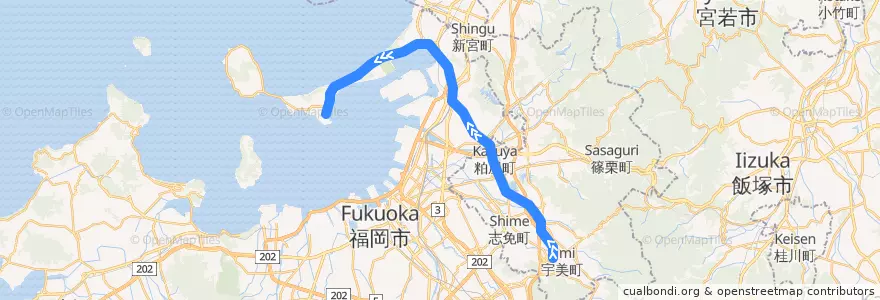 Mapa del recorrido JR香椎線 de la línea  en Préfecture de Fukuoka.