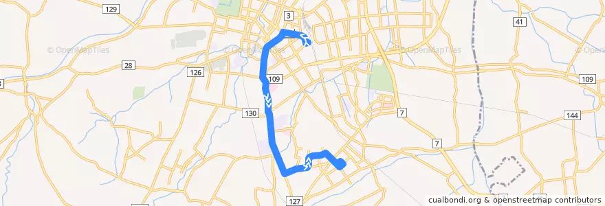 Mapa del recorrido 弘前駅前〜安原線 de la línea  en 弘前市.