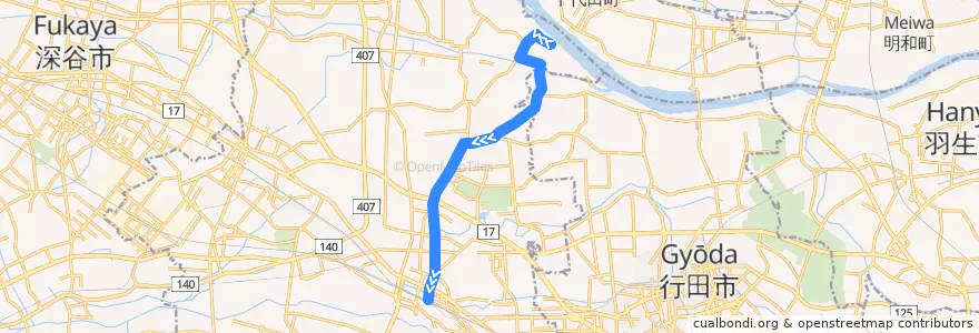 Mapa del recorrido 国際十王バスKM31系統 葛和田⇒中条学校⇒熊谷駅 de la línea  en 熊谷市.