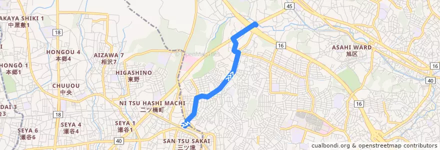 Mapa del recorrido 相鉄バス 旭34系統(三ツ境駅→旭高校入口(旭営業所)) de la línea  en 旭区.