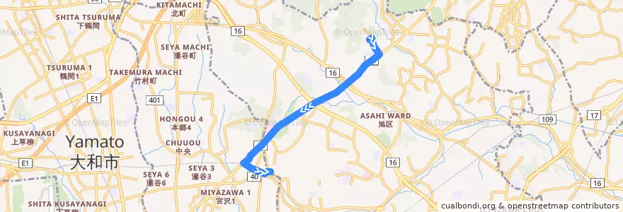 Mapa del recorrido 相鉄バス 旭33系統(よこはま動物園→中丸→三ツ境駅) de la línea  en 横浜市.