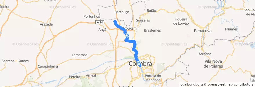Mapa del recorrido 2T: Portagem => Vil de Matos de la línea  en Coimbra.