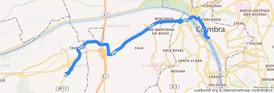 Mapa del recorrido 12: Taveiro => Beira Rio de la línea  en Coimbra.