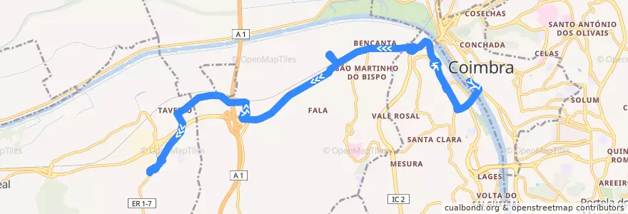 Mapa del recorrido 12: Beira Rio => Taveiro de la línea  en Coimbra.